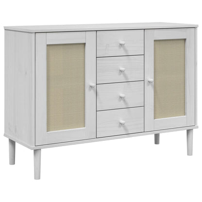 Dressoir Senja Rattan-Look 2X40X80 Cm Massief Grenenhout Wit