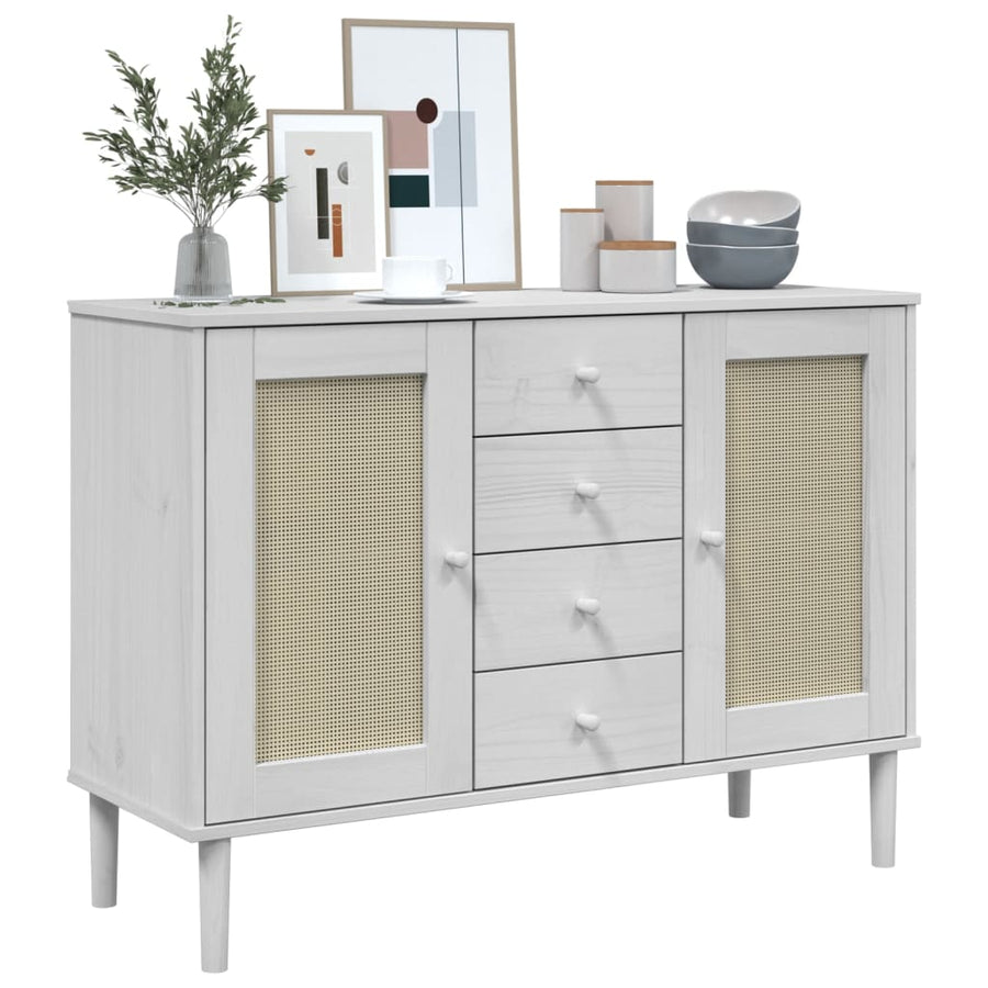 Dressoir Senja Rattan-Look 2X40X80 Cm Massief Grenenhout Wit