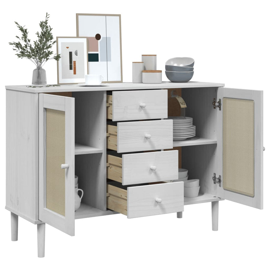 Dressoir Senja Rattan-Look 2X40X80 Cm Massief Grenenhout Wit