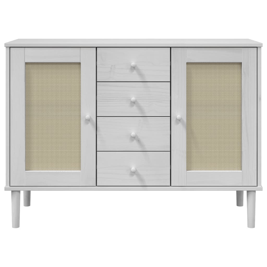Dressoir Senja Rattan-Look 2X40X80 Cm Massief Grenenhout Wit