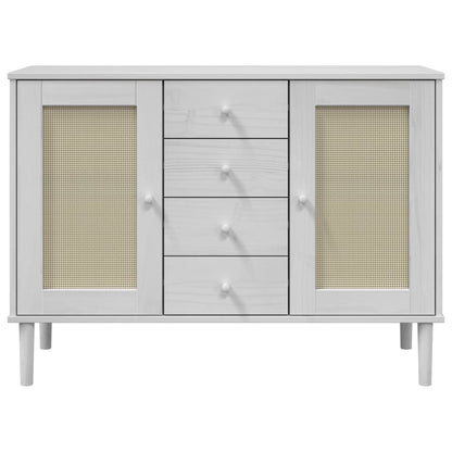 Dressoir Senja Rattan-Look 2X40X80 Cm Massief Grenenhout Wit