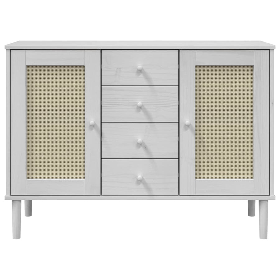 Dressoir Senja Rattan-Look 2X40X80 Cm Massief Grenenhout Wit