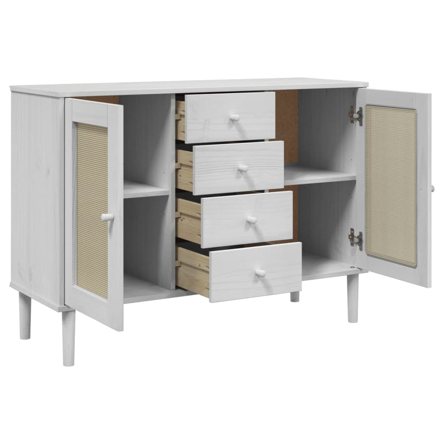 Dressoir Senja Rattan-Look 2X40X80 Cm Massief Grenenhout Wit