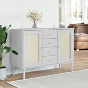 Dressoir 112x40x80 cm massief grenenhout wit poly rattan-look