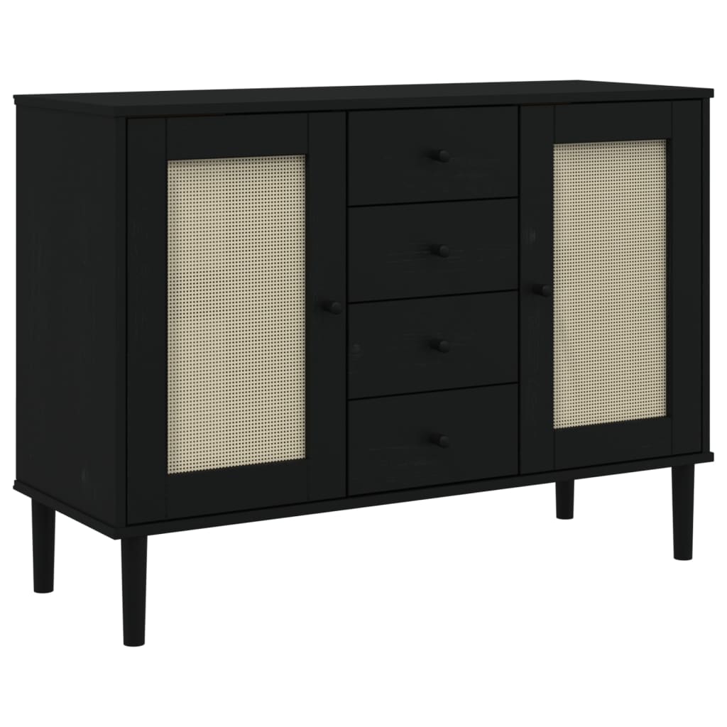 Dressoir Senja Rattan-Look 2X40X80 Cm Grenenhout Zwart