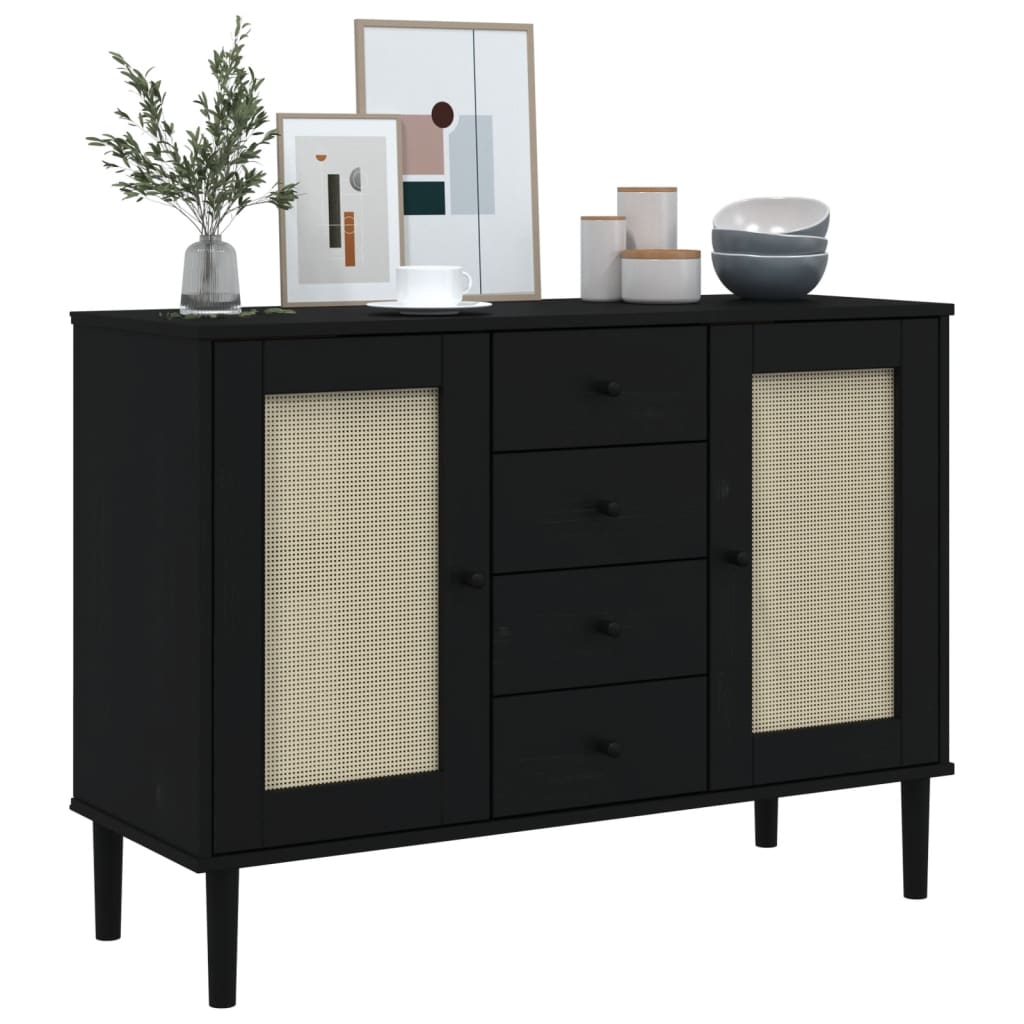 Dressoir Senja Rattan-Look 2X40X80 Cm Grenenhout Zwart