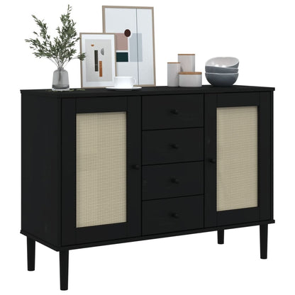 Dressoir Senja Rattan-Look 2X40X80 Cm Grenenhout Zwart