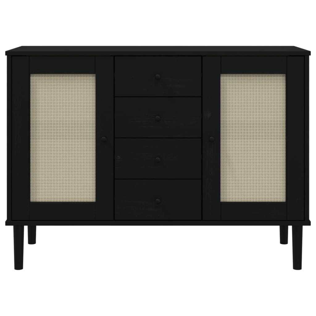 Dressoir Senja Rattan-Look 2X40X80 Cm Grenenhout Zwart