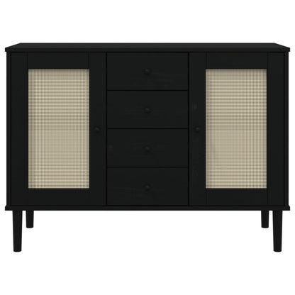 Dressoir Senja Rattan-Look 2X40X80 Cm Grenenhout Zwart