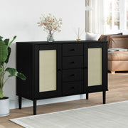 Dressoir grenenhout zwart 112x40x80 cm rattan-look