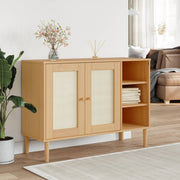 Sideboard SENJA 112x40x80 cm Poly Rattan solid pine wood brown