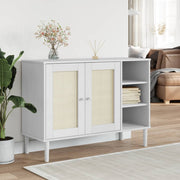 Sideboard SENJA 112x40x80 cm Poly Rattan look solid pine white
