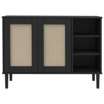 Dressoir Senja 112X40X80 Cm Rattan Massief Grenenhout Zwart