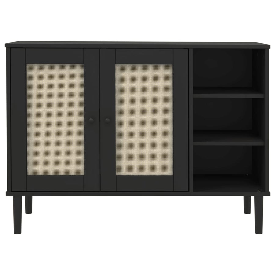 Dressoir Senja 112X40X80 Cm Rattan Massief Grenenhout Zwart