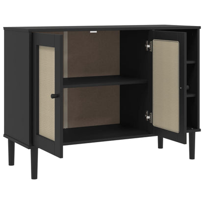 Dressoir Senja 112X40X80 Cm Rattan Massief Grenenhout Zwart