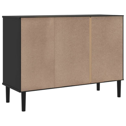 Dressoir Senja 112X40X80 Cm Rattan Massief Grenenhout Zwart