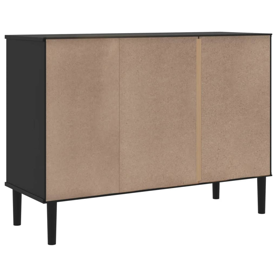 Dressoir Senja 112X40X80 Cm Rattan Massief Grenenhout Zwart