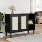 Sideboard Senja 112X40X80 Cm Rattan Solid Pine Black