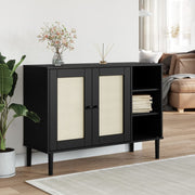 Sideboard Senja 112X40X80 Cm Rattan Solid Pine Black