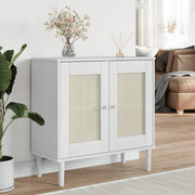 Dressoir 80x35x80 cm massief grenenhout wit rattan look