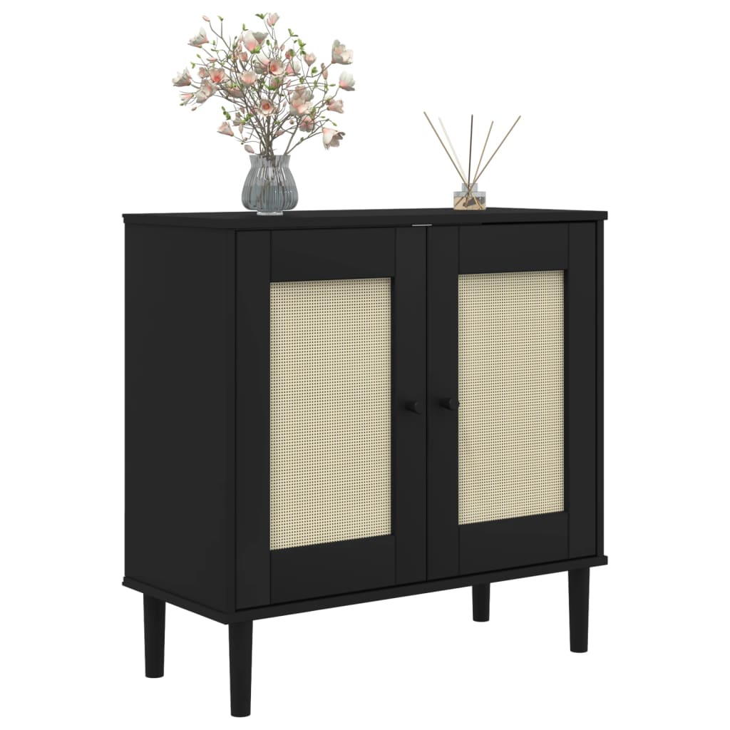 Dressoir SENJA 80x35x80 cm rattan look massief grenenhout zwart