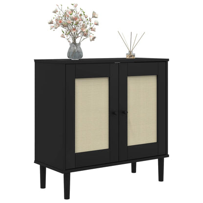 Dressoir SENJA 80x35x80 cm rattan look massief grenenhout zwart