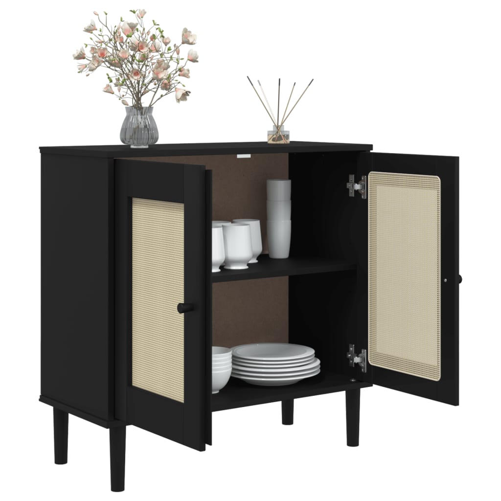 Dressoir SENJA 80x35x80 cm rattan look massief grenenhout zwart