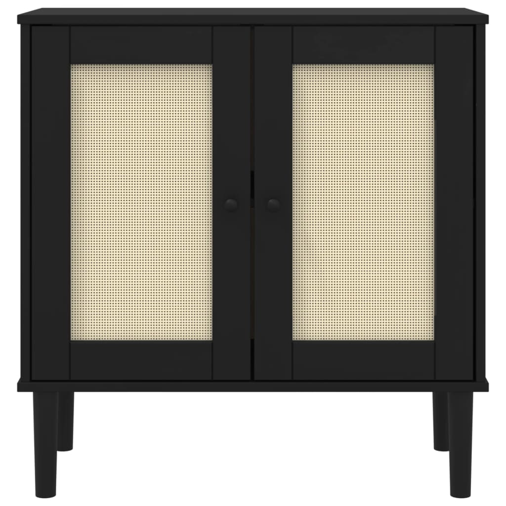 Dressoir SENJA 80x35x80 cm rattan look massief grenenhout zwart