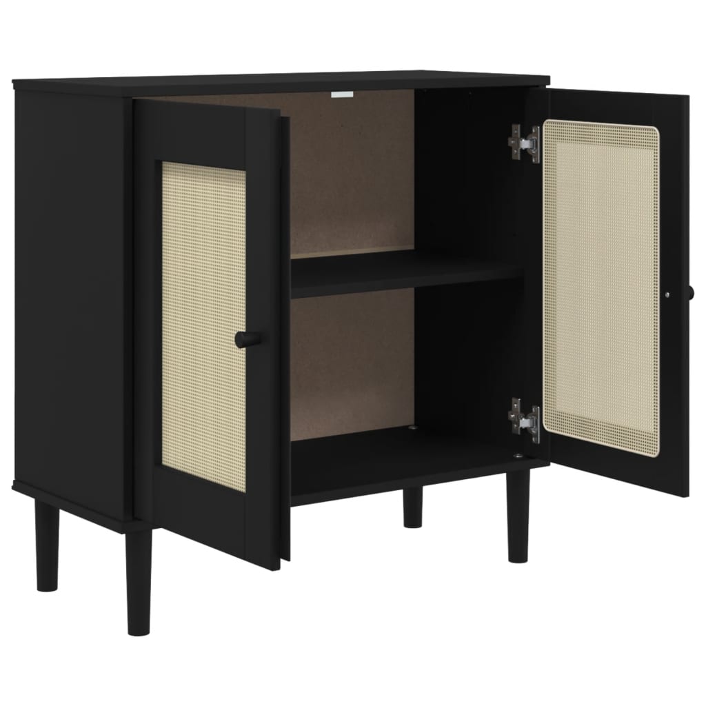 Dressoir SENJA 80x35x80 cm rattan look massief grenenhout zwart