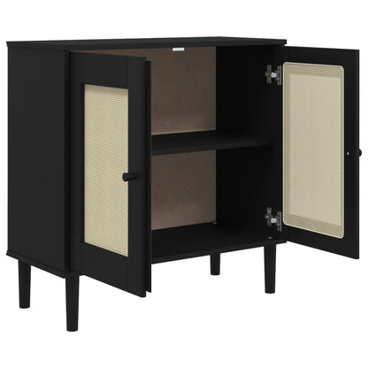 Dressoir SENJA 80x35x80 cm rattan look massief grenenhout zwart