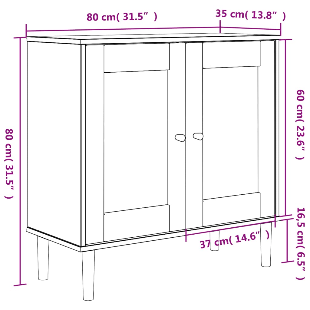 Dressoir SENJA 80x35x80 cm rattan look massief grenenhout zwart