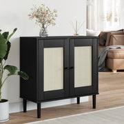 Dressoir 80x35x80 cm massief grenenhout poly rattan zwart