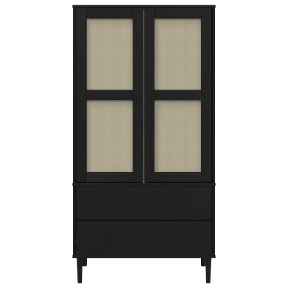 Kledingkast Senja 90X55X175 Cm Rattan Look Grenenhout Zwart