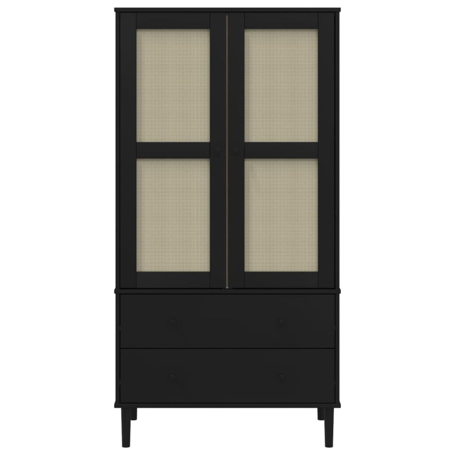 Kledingkast Senja 90X55X175 Cm Rattan Look Grenenhout Zwart