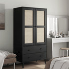Kledingkast 90x55x175 cm grenenhout zwart rattan look