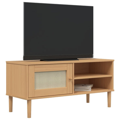 Tv-Meubel Senja 06X40X49 Cm Rattan Massief Grenenhout Bruin