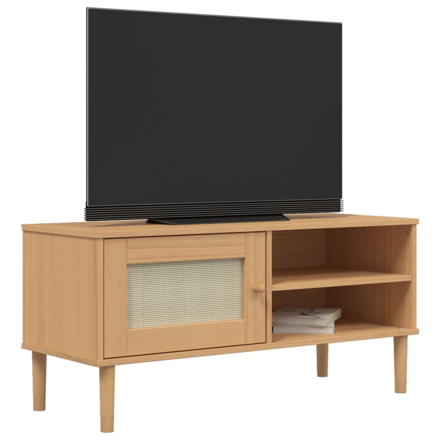 Tv-Meubel Senja 06X40X49 Cm Rattan Massief Grenenhout Bruin