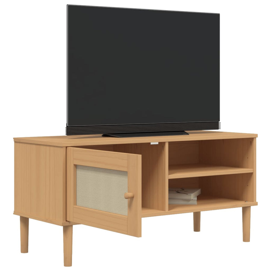 Tv-Meubel Senja 06X40X49 Cm Rattan Massief Grenenhout Bruin