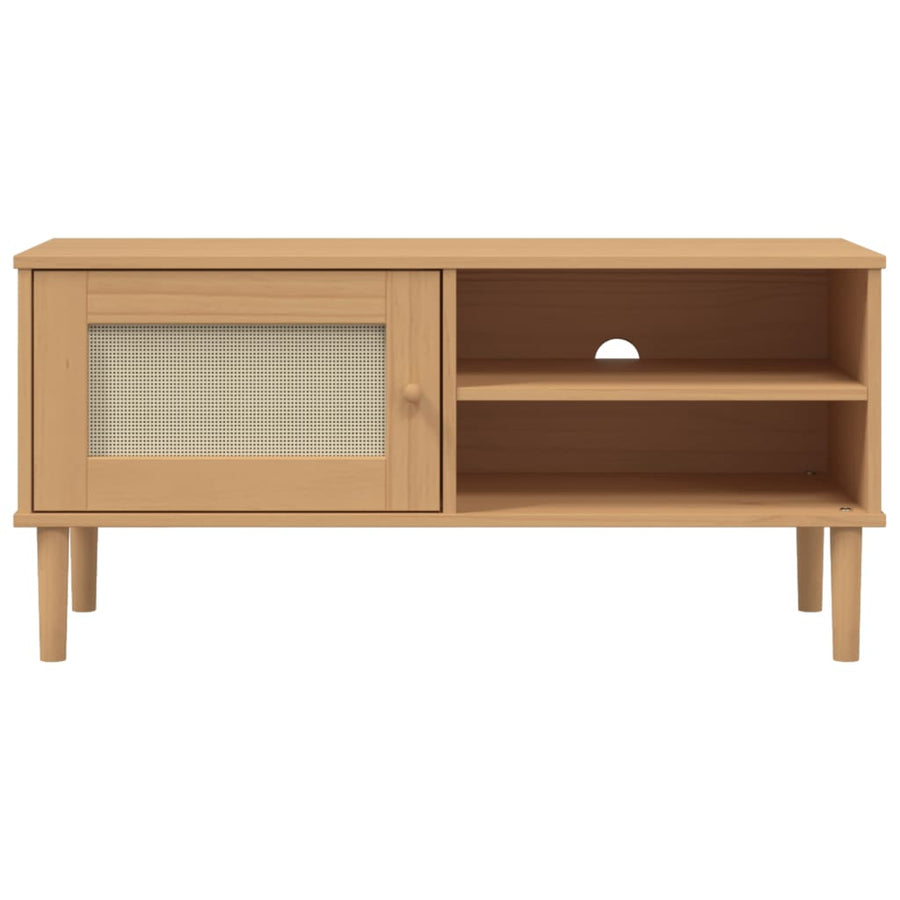 Tv-Meubel Senja 06X40X49 Cm Rattan Massief Grenenhout Bruin