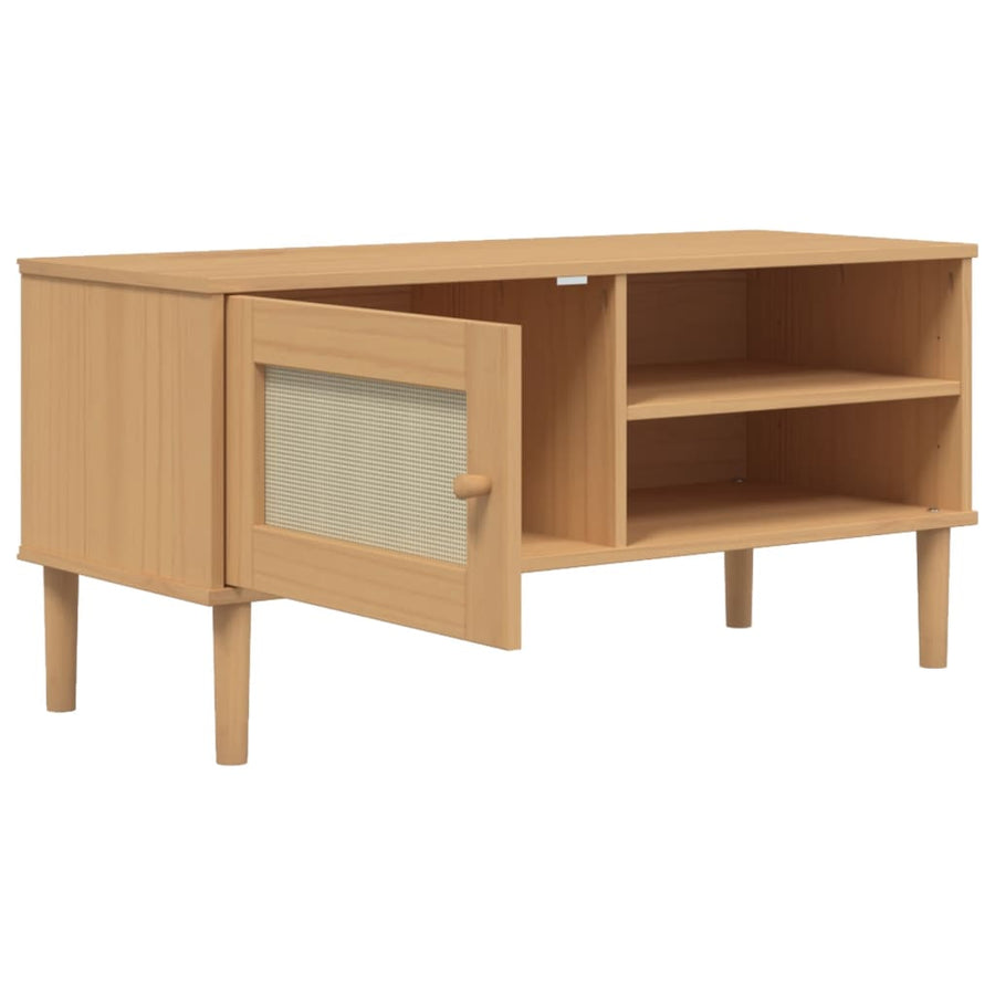 Tv-Meubel Senja 06X40X49 Cm Rattan Massief Grenenhout Bruin
