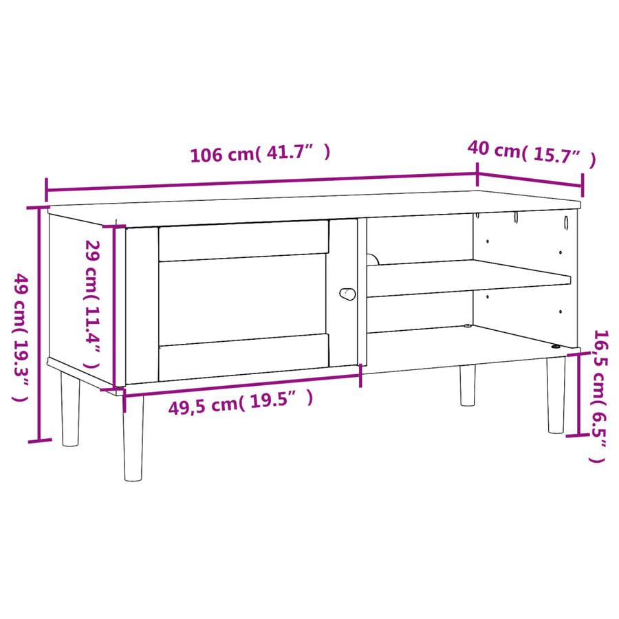 Tv-Meubel Senja 06X40X49 Cm Rattan Massief Grenenhout Bruin