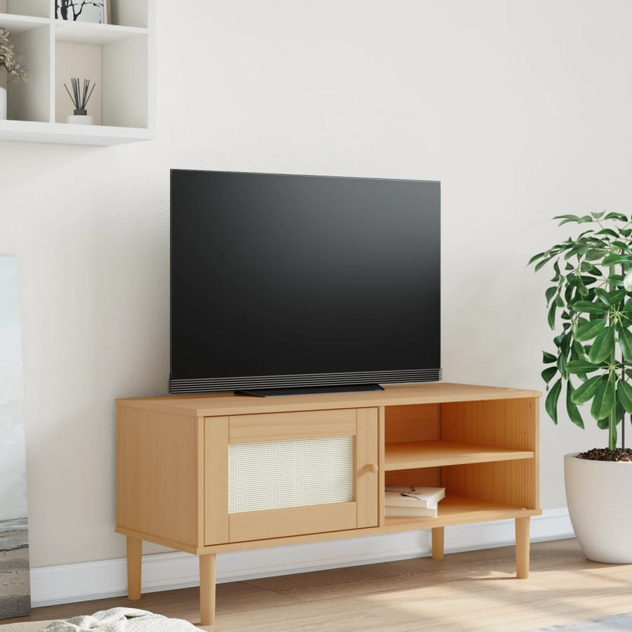 Tv-Meubel Senja 06X40X49 Cm Rattan Massief Grenenhout Bruin