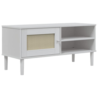 Tv-Meubel Senja 06X40X49 Cm Rattan Massief Grenenhout Wit