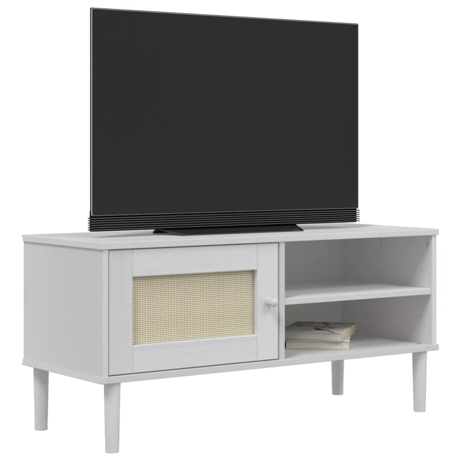 Tv-Meubel Senja 06X40X49 Cm Rattan Massief Grenenhout Wit