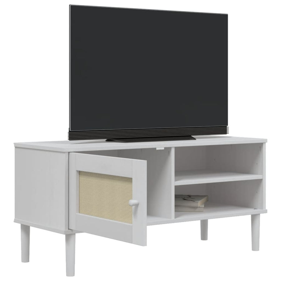 Tv-Meubel Senja 06X40X49 Cm Rattan Massief Grenenhout Wit