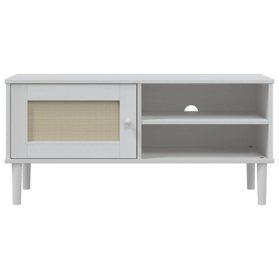 Tv-Meubel Senja 06X40X49 Cm Rattan Massief Grenenhout Wit