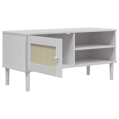 Tv-Meubel Senja 06X40X49 Cm Rattan Massief Grenenhout Wit