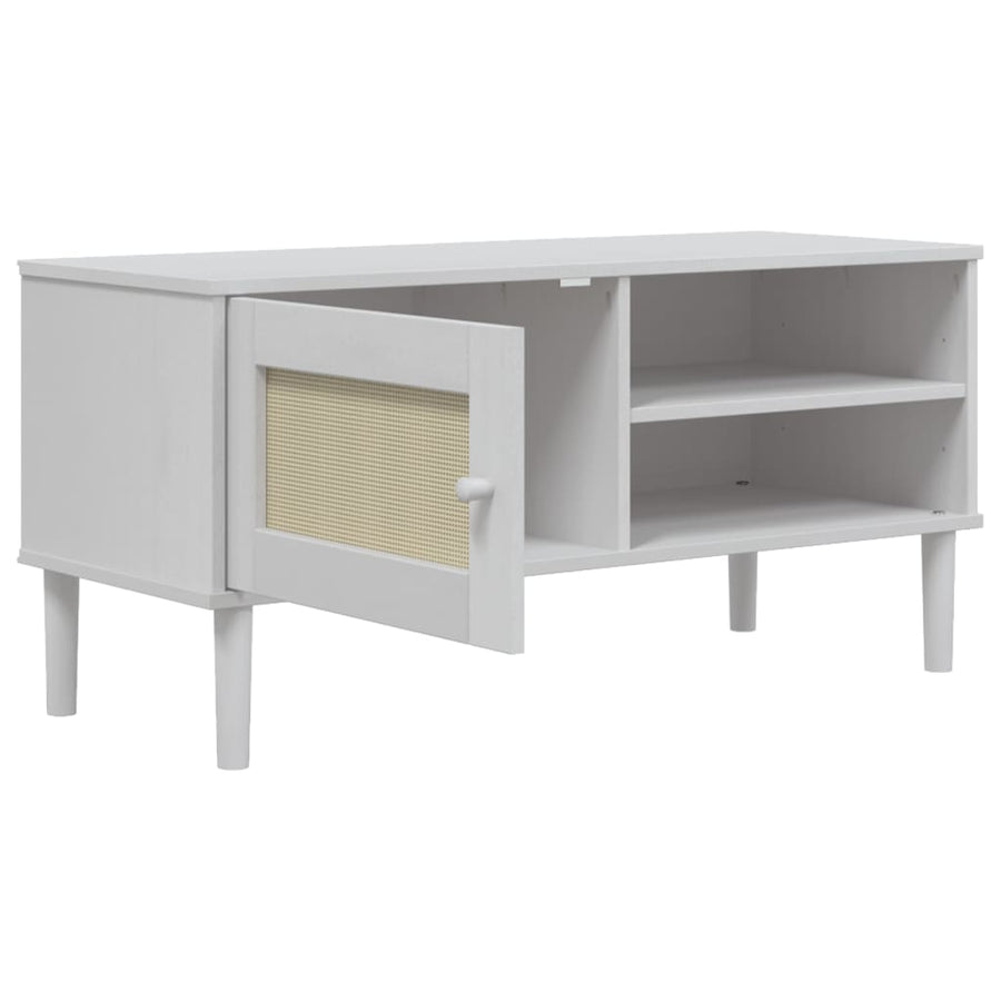 Tv-Meubel Senja 06X40X49 Cm Rattan Massief Grenenhout Wit