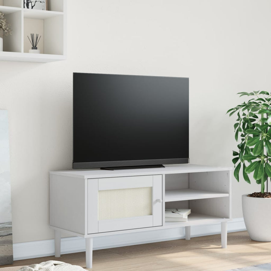 Tv-Meubel Senja 06X40X49 Cm Rattan Massief Grenenhout Wit