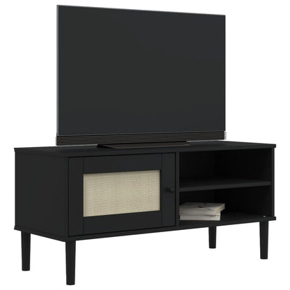 Tv-meubel SENJA 106x40x49 cm rattan massief grenenhout zwart